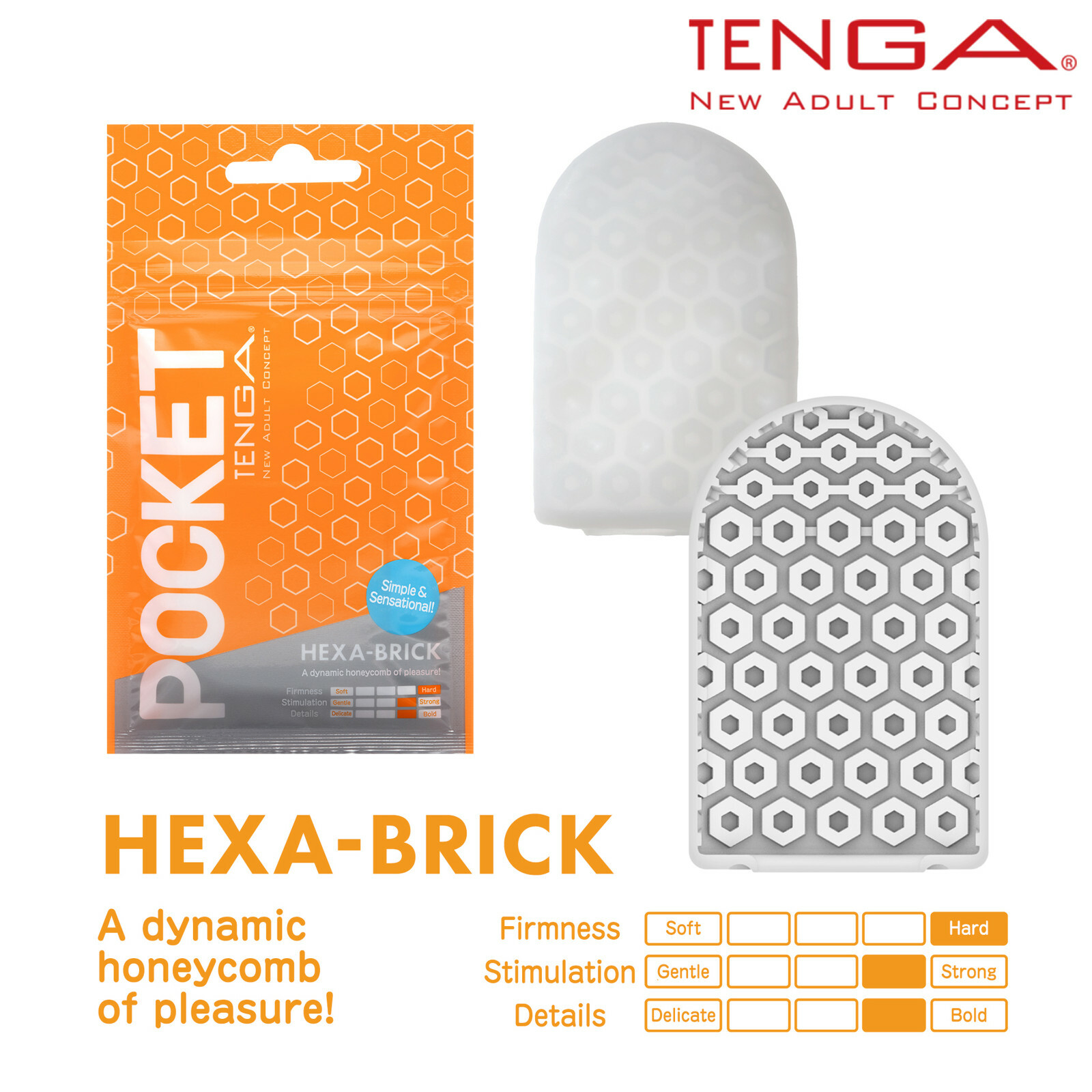 Tenga Pocket Hexa-Brick - Hard Stimulating Disposable Slim Stroker for Penis