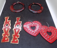 3 Pair of large red earrings - love, heart  hoops 399 