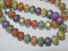 25 8x6mm Picasso Luster Mix Czech Glass Fire polished Rondelle beads
