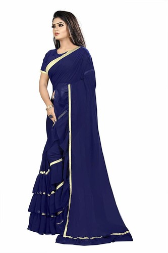 Women's Ruffle Saree Georgette Frill Design Stylish Ruffle Sari Blouse Partywear - Picture 49 of 94
