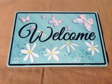 Welcome Daisies Butterflies Sign Vintage Garage Bar Wall LARGE 18" X 12"