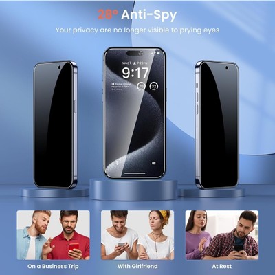 Pack 3+3 Protections écran IPhone 15 Pro Max – Verre Trempé 9H, Anti-espion, Film Caméra Inclus