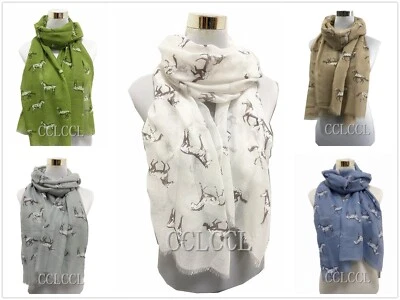 Women Ladies Long Black Horse Pattern Print Scarf Animal Scarf Warp Gift