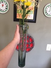 14.5  Hand blown Art Bubble Clear Glass Cylinder Vase Centerpiece Mexico