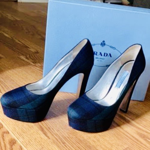 plaid platform heels