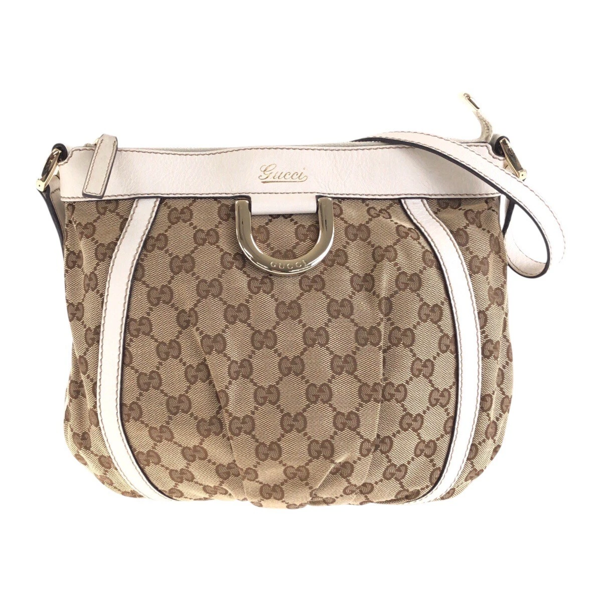GUCCI 203257 Sac à bandoulière diagonale beige blanc or matériel GG toile/cuir GG