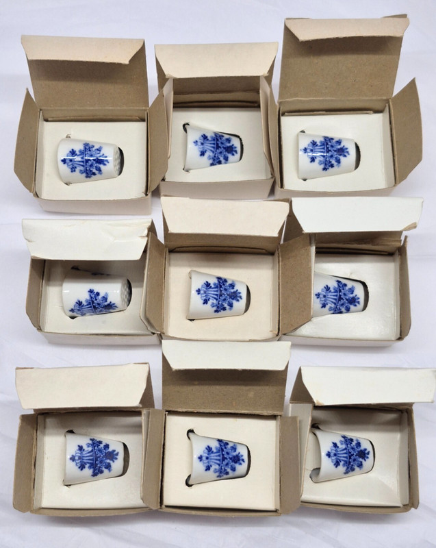 Blue Floral Porcelain Lot of 9 Thimbles by A.A. Importing Co, Made Korea