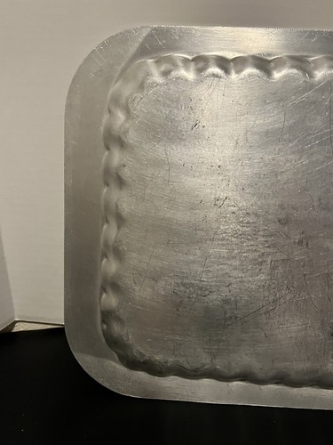 Old Silver Tone Serving Tray Forged Aluminum 12x17 Some Wear As Shown - Picture 10 of 14