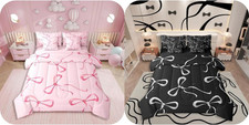 7-Piece Pink  Black Bow Bedding Set for Kids and Teens