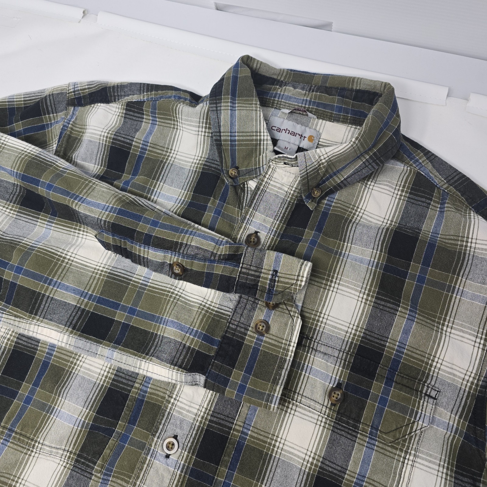 Carhartt Fort Plaid Long Sleeve Button Down Relaxed Fit Shirt Green Men's Size M