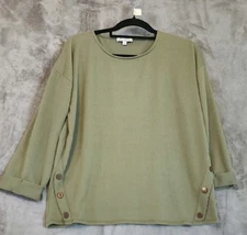 Set the Stage Women's Olive Waffle Knit Button Hem Top XL Long Sleeve Pullover