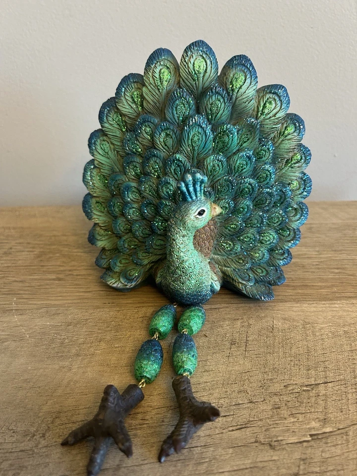 Escultura vintage de pavo real azul verde azulado brillo Foto 2 de 4