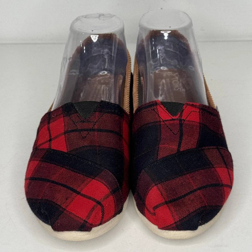 Zapatos TOMS para mujer talla 8 rojos negros a cuadros alpargata sin cordones de pana tacón plano Foto 4 de 4