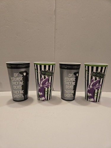 4 Beetlejuice 16oz Cups Spirit Halloween Exclusive Lightly Used Fast Shipping💚☠