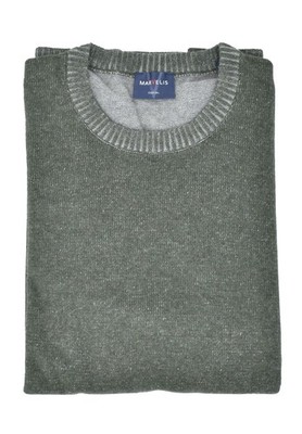 Marvelis Mens Knitted Jumper Casual Fit Crew Neck Textured Dark Green