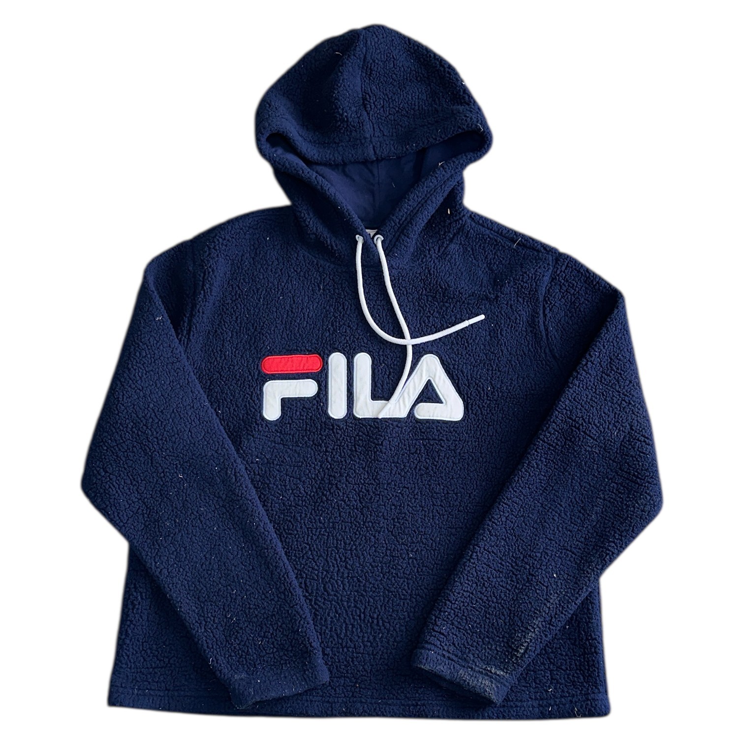 Felpa con cappuccio Fila Sherpa pile grande logo pullover Y2K blu felpa donna grande