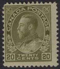 CANADA 1925 SC. #119 20 CENTS OLIVE-GREEN KING GEORGE V ADMIRAL MINT HR CAT $110