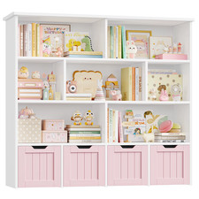 Kids Toy Storage Unit Bookshelf 8 Shelf 4 Drawer Organiser Pink Nursery Playroom