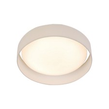 1 Light LED Ceiling Flush Fitting with Acrylic Diffuser White Fabric Drum Shade