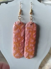 Handcrafted Polymer Clay And Resin Pink and Orange Gold Earrings 