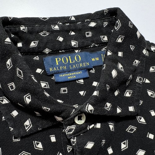 Polo Ralph Lauren Polo Featherweight Mesh Black White Geometric Golf Mens Medium - Picture 3 of 16