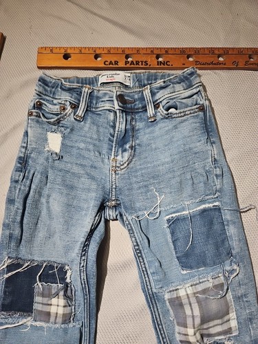 Abercrombie Kids Jeans Youth Girls 7/8 Blue Patchwork Denim Straight Slim Pants - Picture 2 of 16
