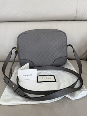 Authentische Gucci Micro Guccissima GG Bree Leder Umhängetasche - grau