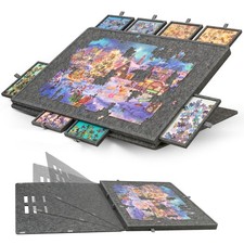 1500-Pc Tilting Puzzle Board with 8 Drawers Cover, Adjustable Jigsaw Puzzle...