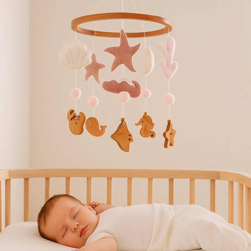 Детская кроватка войлочная Ocean Baby нейтральное морское животное подарок для девочки ручной работы - Изображение 3 из 4