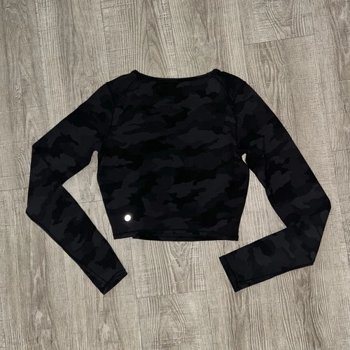 Lululemon M Wunder Train Black Camo Long Sleeve Cropped Active Top