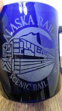 Alaska Railroad Blue Glass Etched Mug Scenic Rail Tours Made in USA