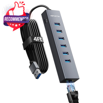 4ft Usb To Ethernet Adapter, 7-in-1 Usb Hub 3.0 Multiport Adapter With Ethernet