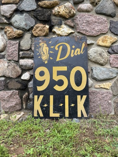 1950s KLIK 950 AM RADIO STATION double-sided metal sign - Jefferson City