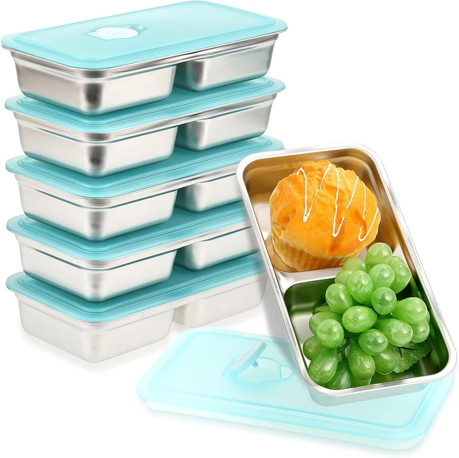 6Pcs 304 Stainless Steel Bento Box 2 Compartment Leakproof Lunch Container
Opens in a new window or 