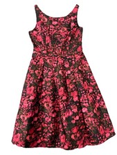 JESSICA HOWARD Size 6 A-Line Dress Black Pink Floral Sleeveless Pockets