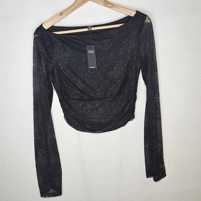 AFRM Women's Black Lace Cropped Top Size M Goth, Dark Romantic, Whimsical