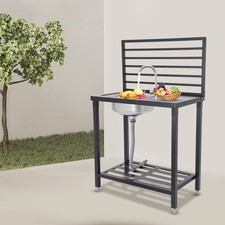 Stainless Steel Kitchen Sink Single Bowl With Faucet Storage Shelf Top Rods