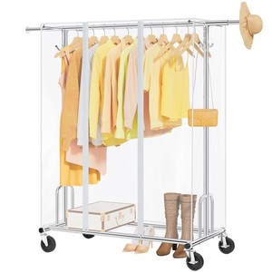 Clothing Rack with Cover, Collapsible Clothes Racks with Wheels, Rolling Garm...