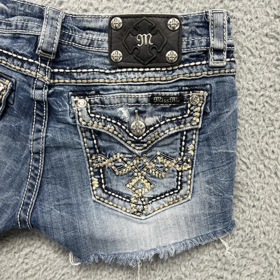 Miss Me Cutoff Shorts Womens 30 Blue Signature Rise Skinny Denim Embellished - Image 3 of 4