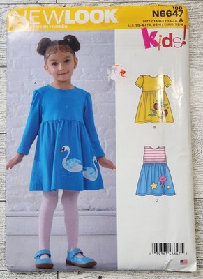 New Look N6647 Toddler Dresses with Appliques ~ Size 1/2 - 4