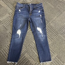 So Brand Mid Rise Crop Button Fly Distressed Jeans Size 15 Stretch Blue Denim