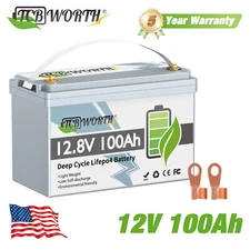 12V 100Ah Group 31 LiFePO4 Lithium Battery BMS For RV Trailer Vans Marine Boat