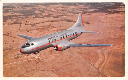 American Airlines AA The Convair Cv-240 Convair-liner Aerial view  Vtg Postcard  - Picture 1 of 2