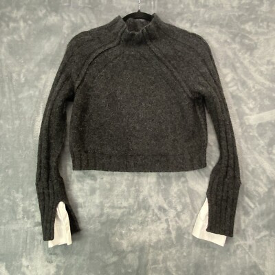 BROCHU WALKER Women Crop Alpaca Wool Sweater Sz M Black Casual Academia 3-33