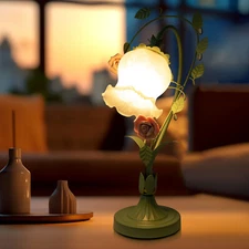 Flower Glass Table Lamp Desk Night Light Home Decor w/5.12" Wide Glass Lampshade