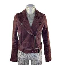 BLANKNYC Morning Suede Leather Moto Jacket Zip Burgundy Plum Women S