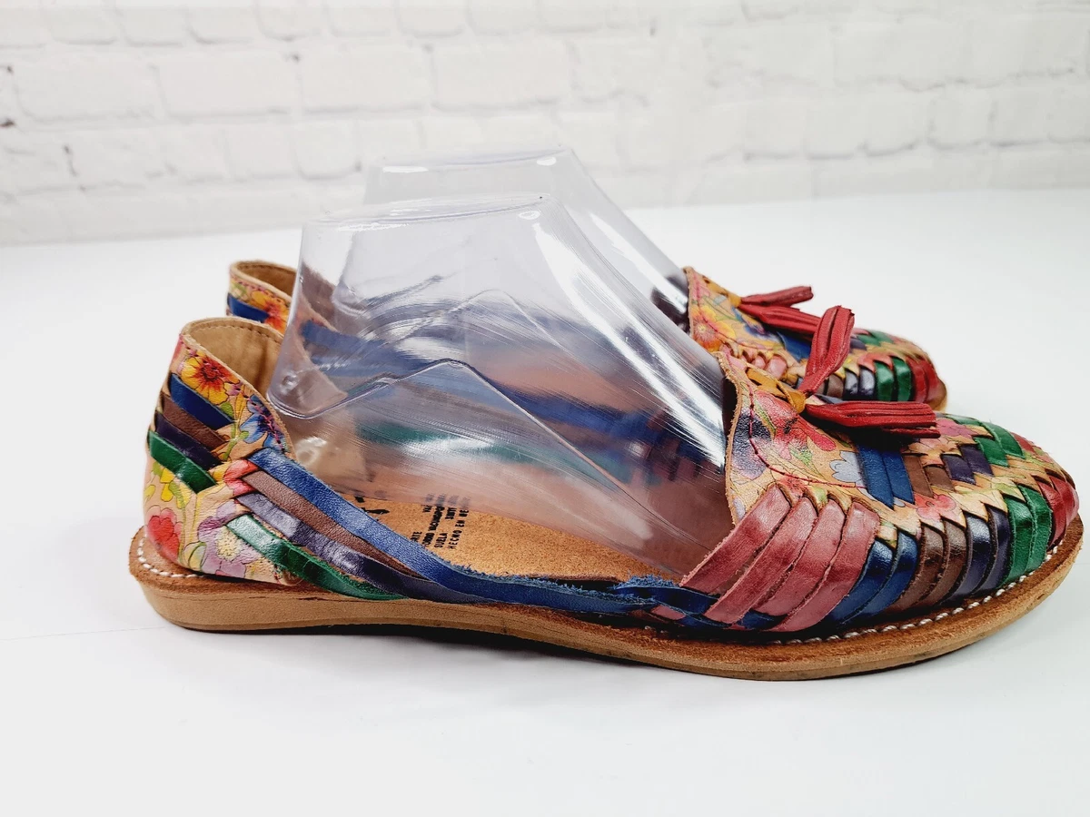 Cacahis Frida Kahlo Leather Slip On Multicolor Huaraches Loafers Sandals SZ 10US