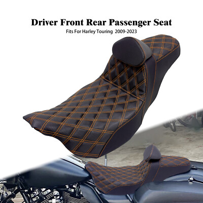 Orange Step-Up Seat w/ Driver Backrest For Harley Touring Glide Road King 09-23