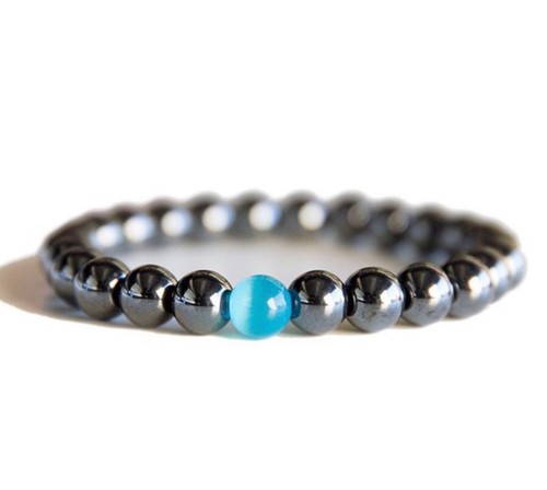 Natural Hematite Stone Blue Bead Stretch Bracelet Anti-Stress Anxiety Worry Gift - Picture 2 of 12