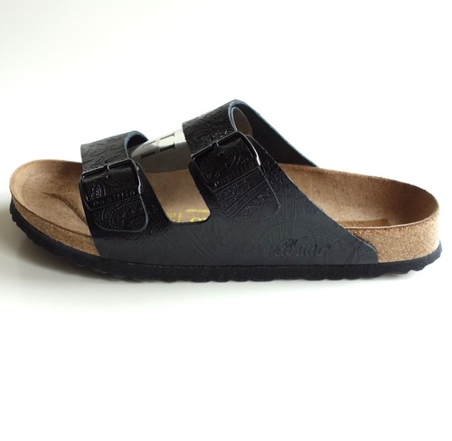 new PAPILLIO BIRKENSTOCK Leather Sandals Slide ARIZONA Relief black 44 US11 UK10 - Picture 12 of 20